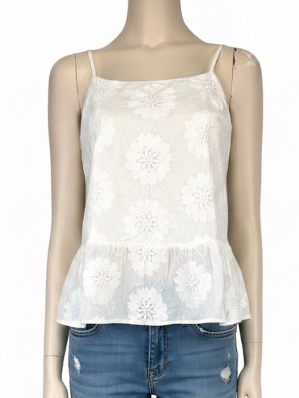 THE WHITE COMPANY London Peplum Floral Embroidered Cotton Camisole UK 8/US 4